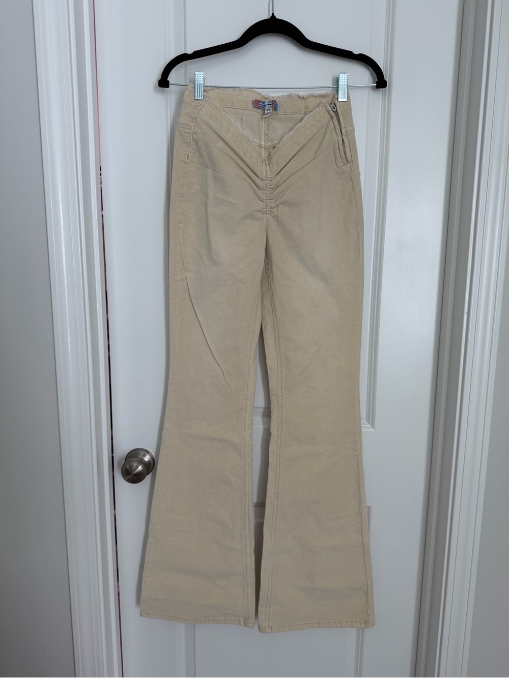 Urban Outfitters Beige Cotton Blend Flare Pants - Neutral Cream